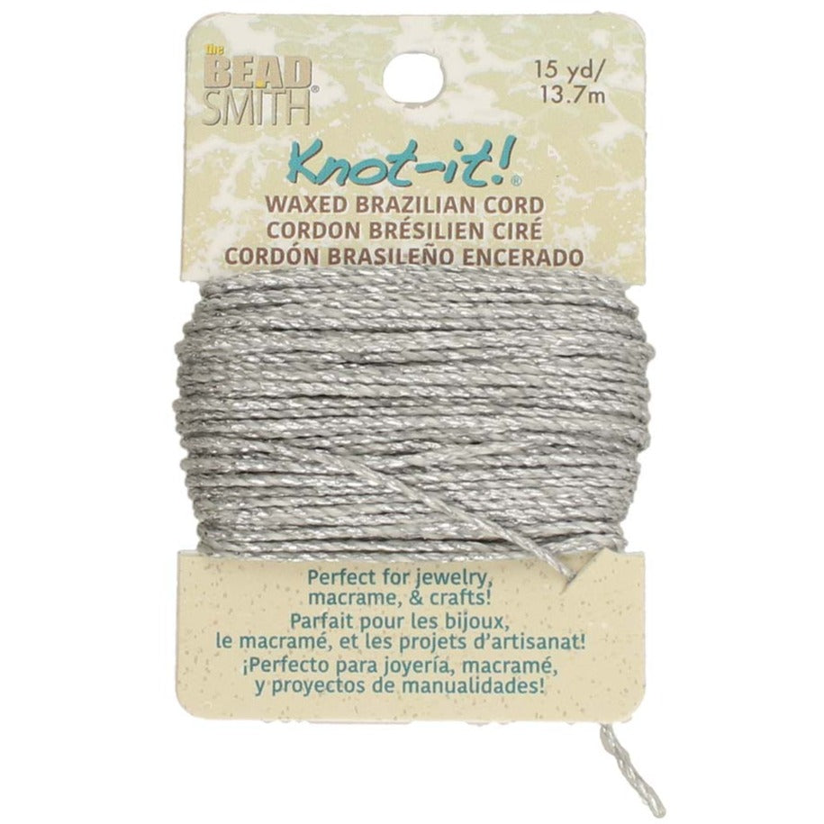 Knot-It Waxed Brazilian Cord, Silver Color - 15 Yards