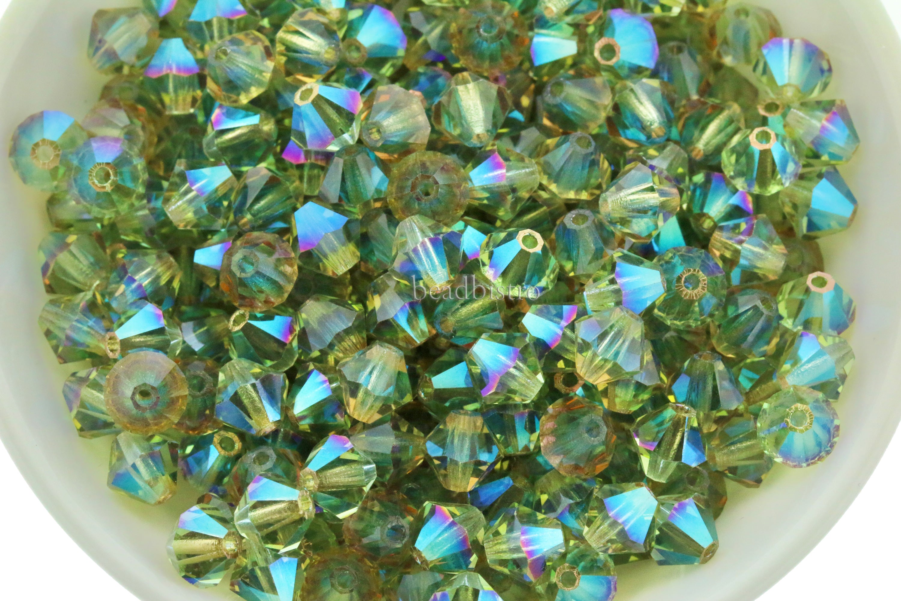 Aqua Iridescent Moss 4mm, 6mm Preciosa Crystal Bicones - Limited Edition