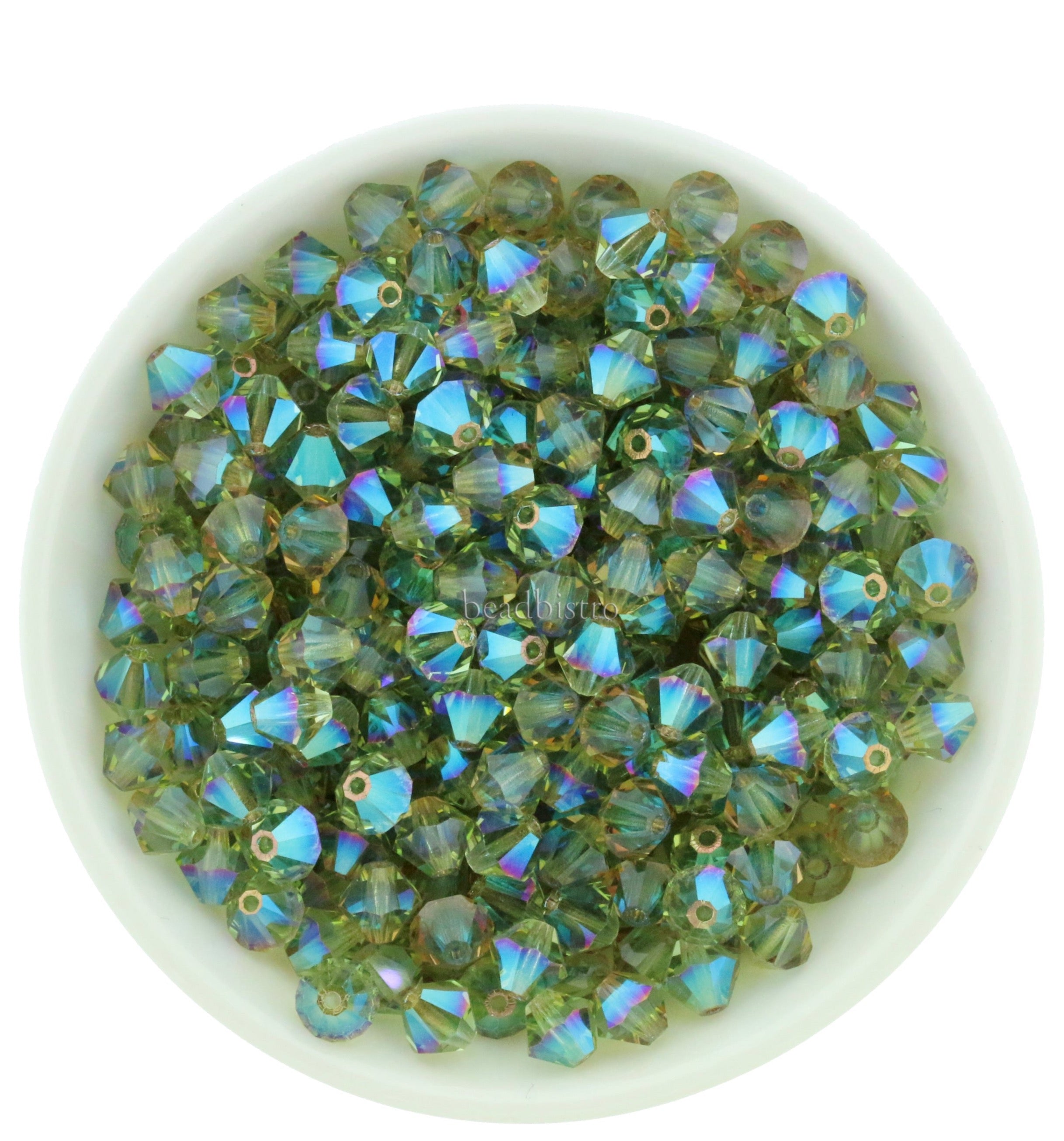 Aqua Iridescent Moss 4mm, 6mm Preciosa Crystal Bicones - Limited Edition