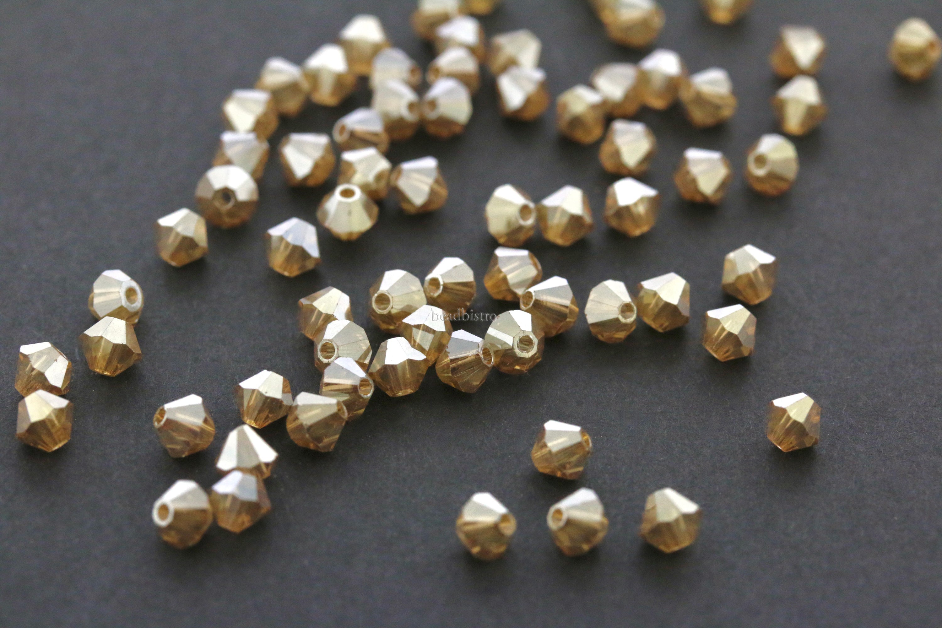 Golden Flare 3mm, 4mm, 6mm Preciosa Crystal Bicones