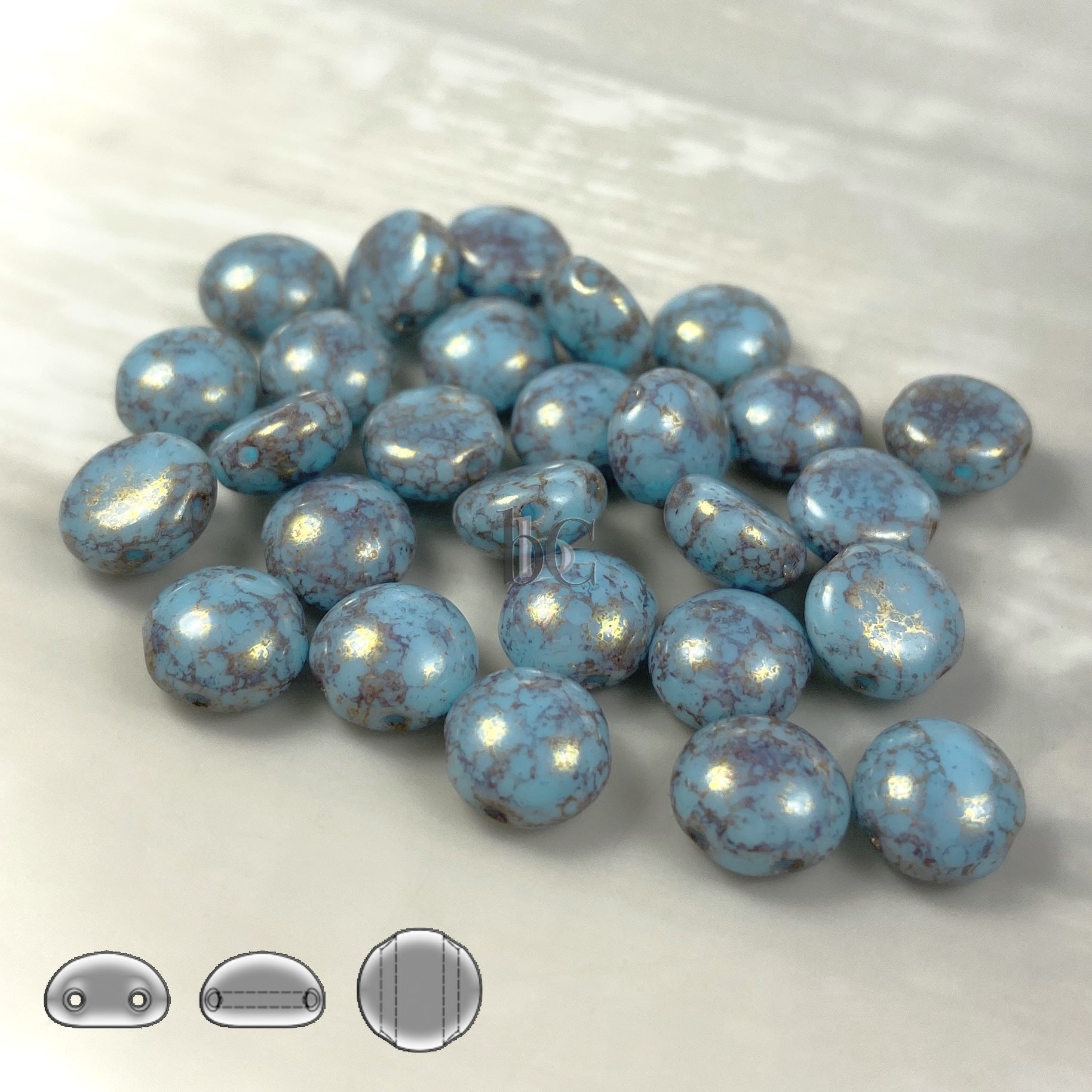 2-hole CANDY™ Cabochon Beads Opaque Blue Turquoise Teracota Bronze Preciosa Czech Glass Beads 24 or 48pcs