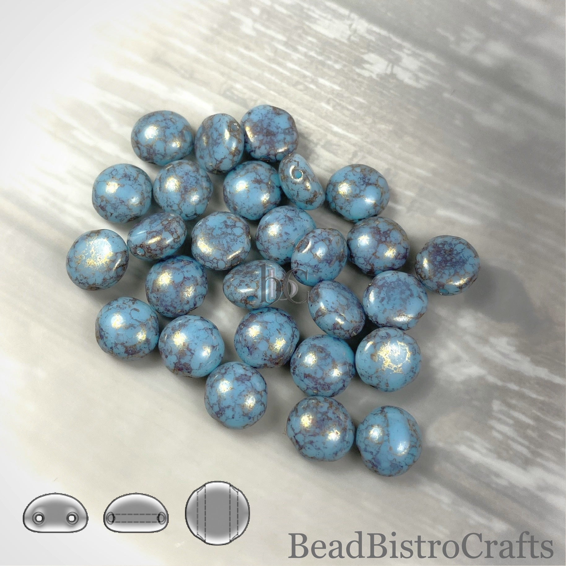 2-hole CANDY™ Cabochon Beads Opaque Blue Turquoise Teracota Bronze Preciosa Czech Glass Beads 24 or 48pcs