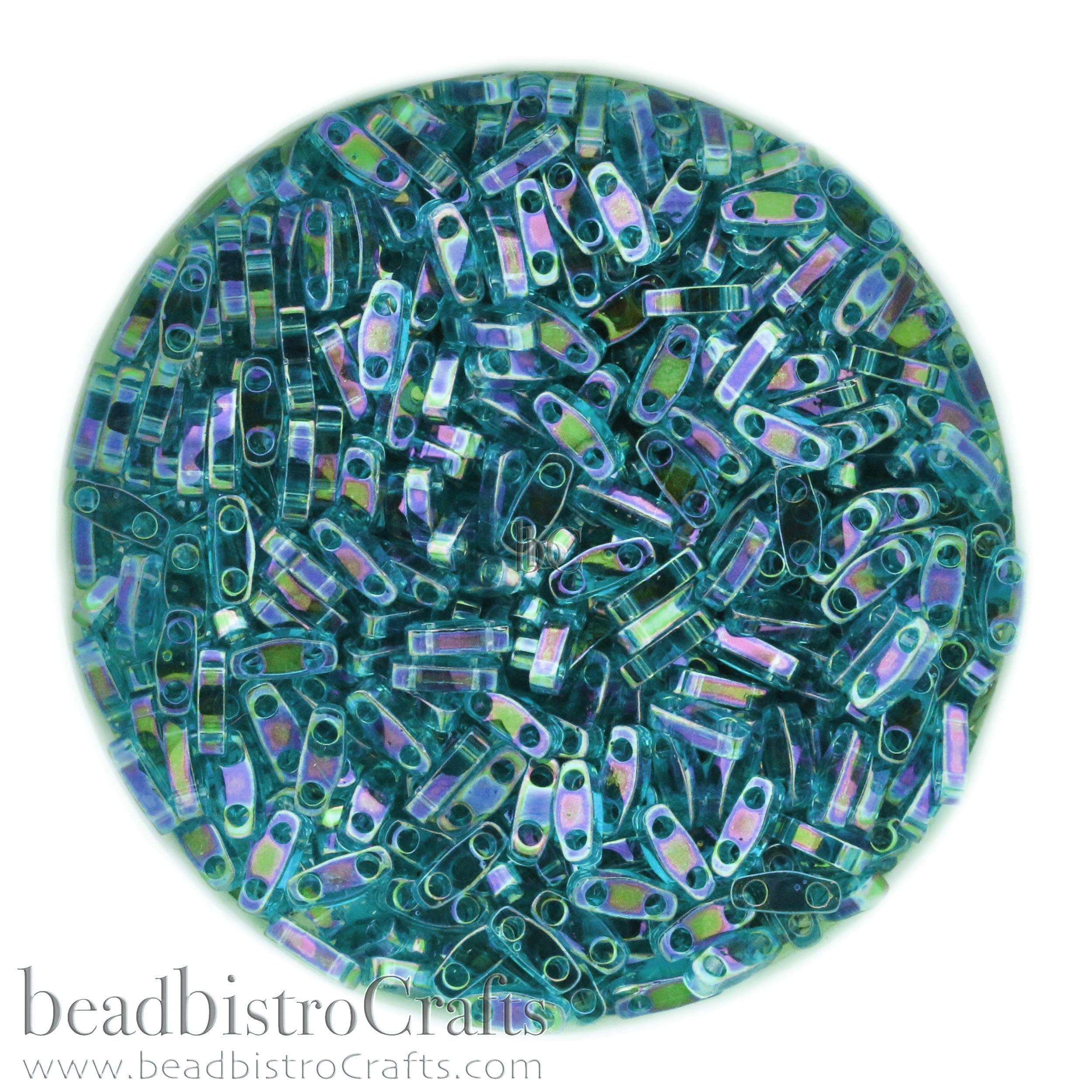 MIYUKI Quarter Tila Beads, Transparent Teal AB # 2458 (5 or 10 grams)