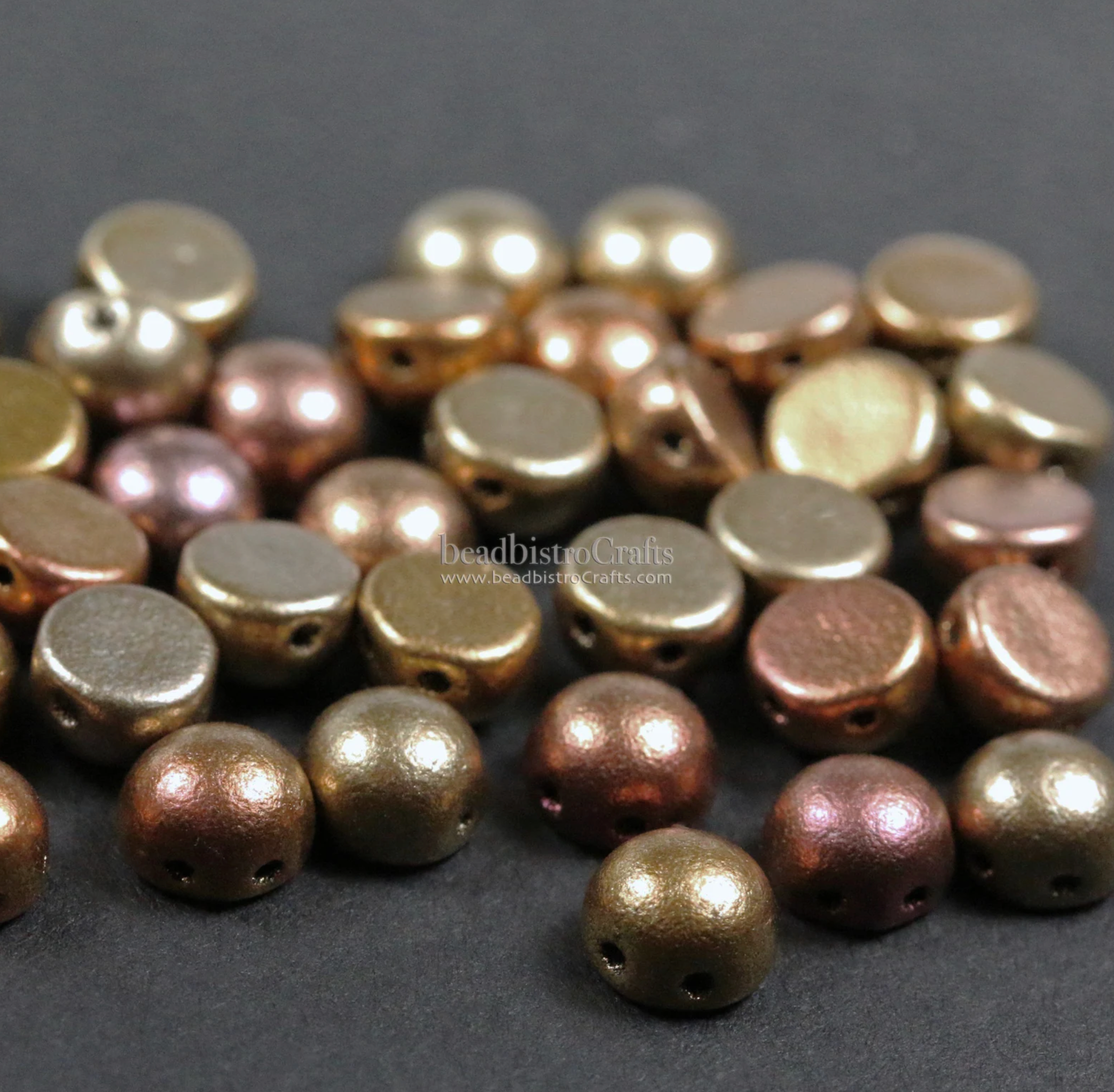 2-hole Cabochon Bead 6mm Ancient Gold Czech Glass Beads 20pcs