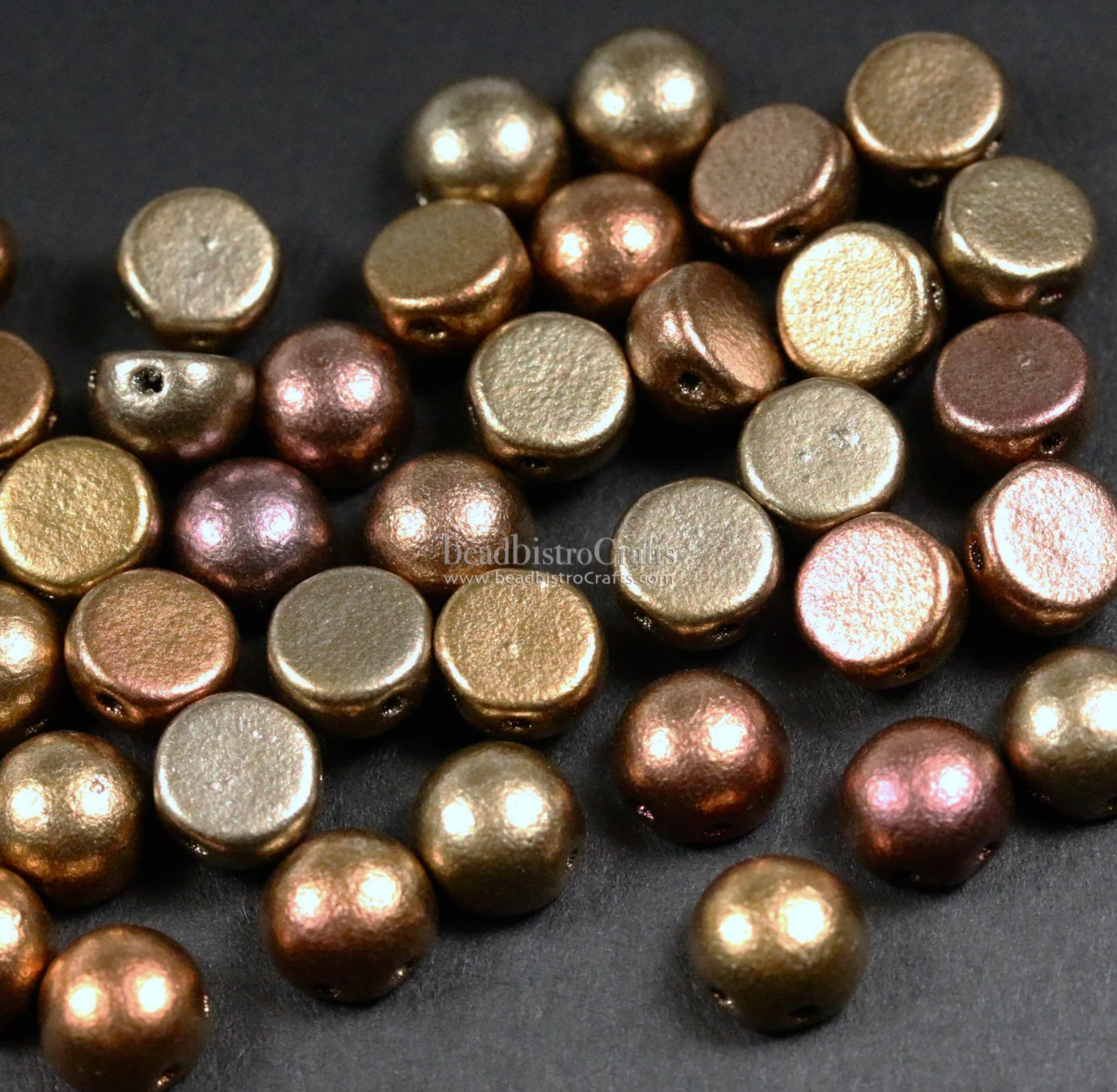 2-hole Cabochon Bead 6mm Ancient Gold Czech Glass Beads 20pcs