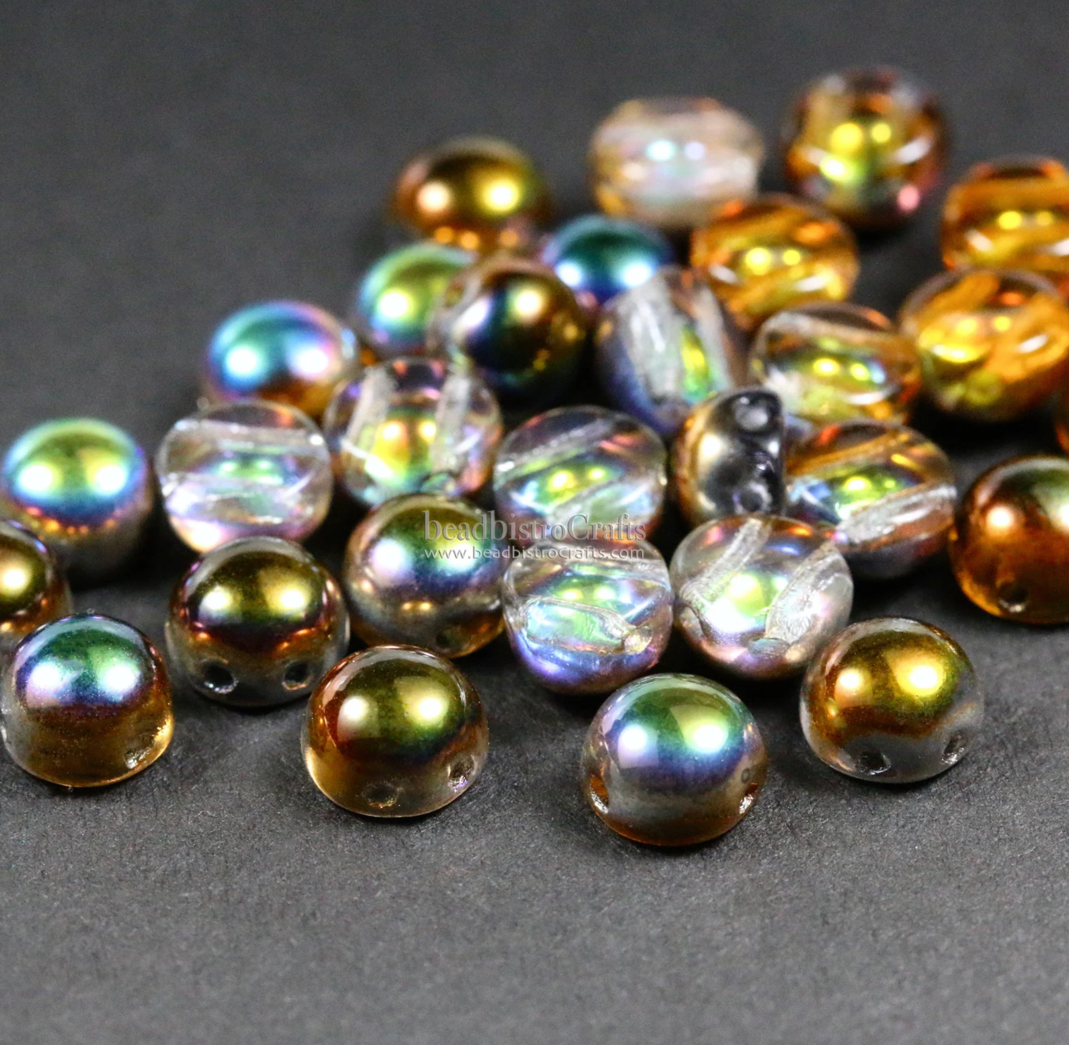 2-hole Cabochon Bead 6mm Crystal Magic Copper Czech Glass Beads 20pcs