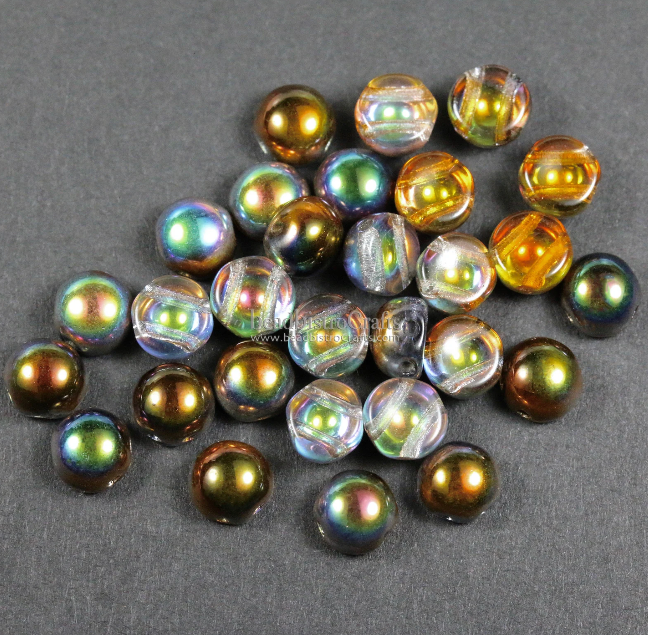 2-hole Cabochon Bead 6mm Crystal Magic Copper Czech Glass Beads 20pcs