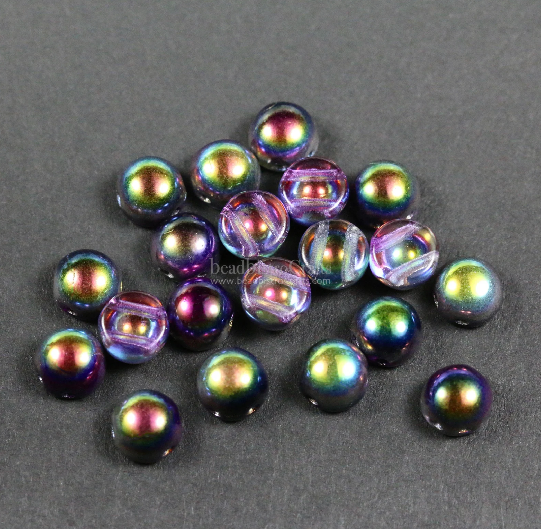 2-hole Cabochon Bead 6mm Crystal Magic Purple Czech Glass Beads 20pcs