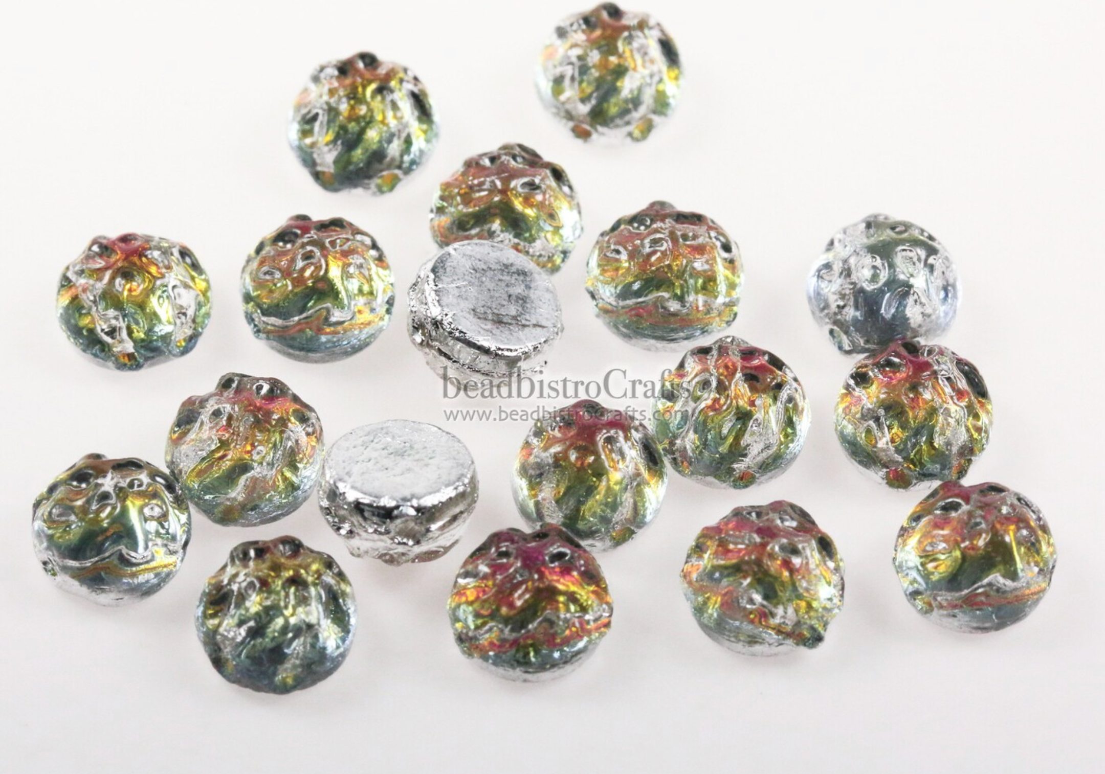 2-hole Cratered Cabochon Bead 7mm Backlit Utopia Round Baroque Czech Glass Beads 20pcs