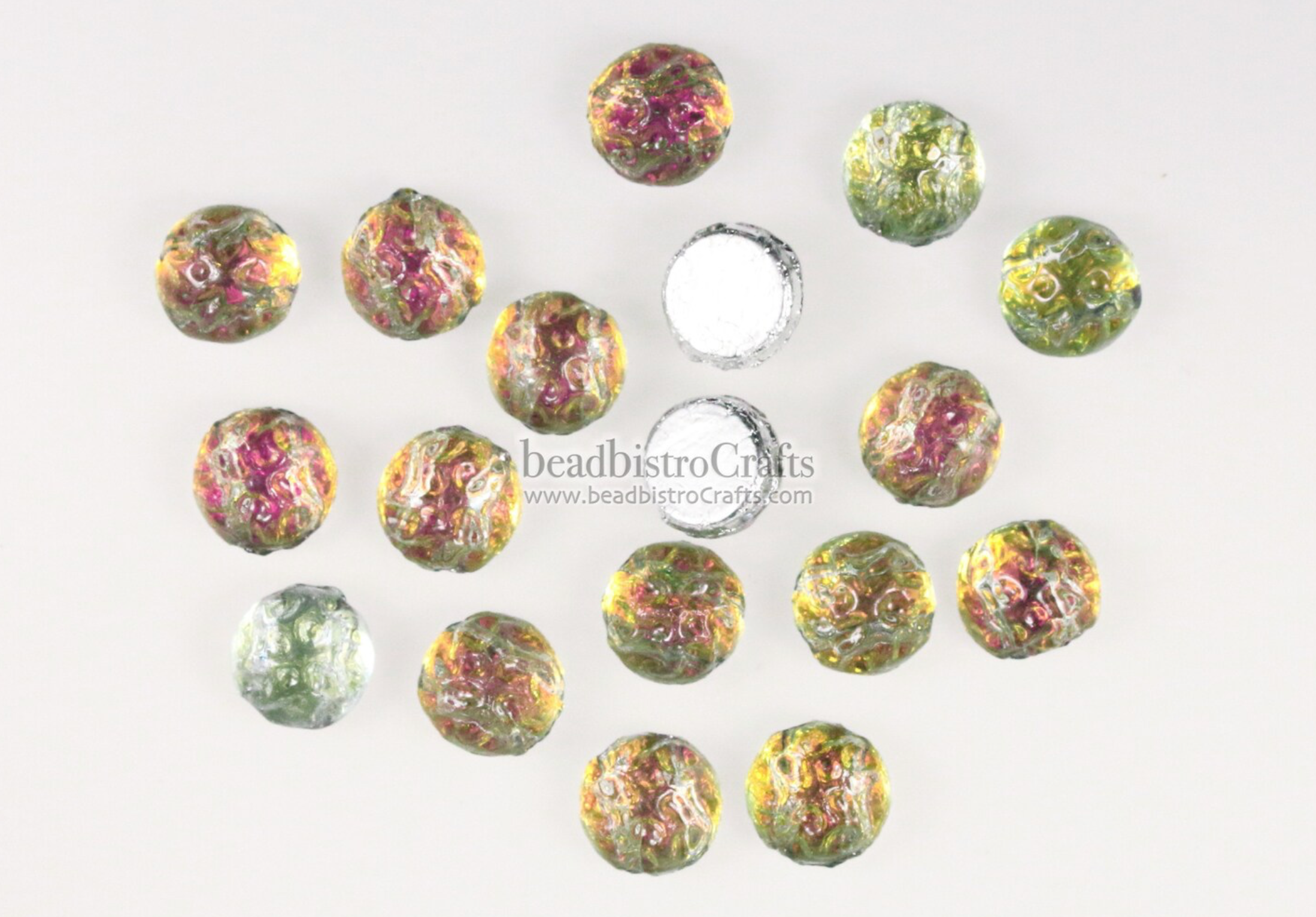 2-hole Cratered Cabochon Bead 7mm Backlit Utopia Round Baroque Czech Glass Beads 20pcs