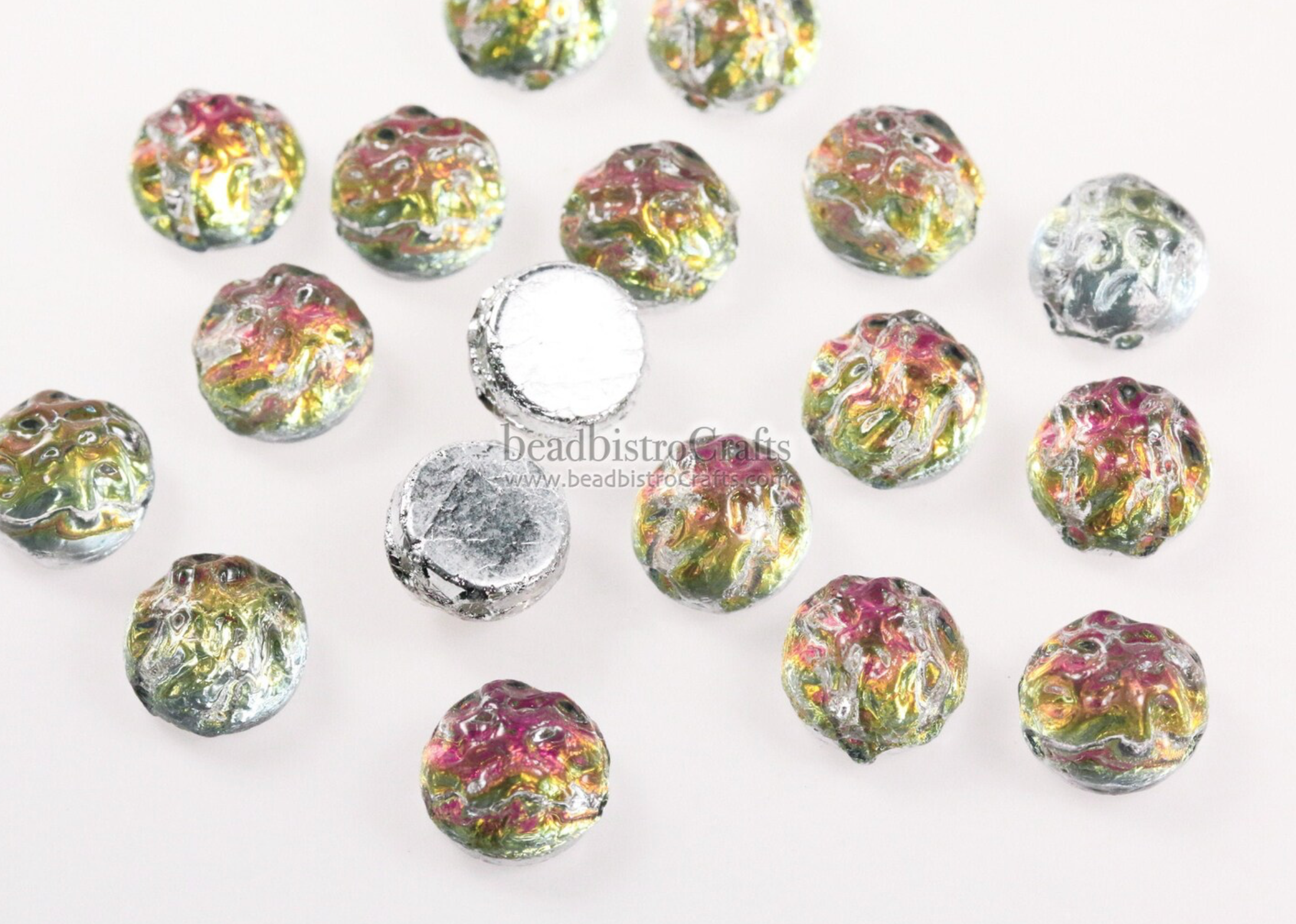 2-hole Cratered Cabochon Bead 7mm Backlit Utopia Round Baroque Czech Glass Beads 20pcs