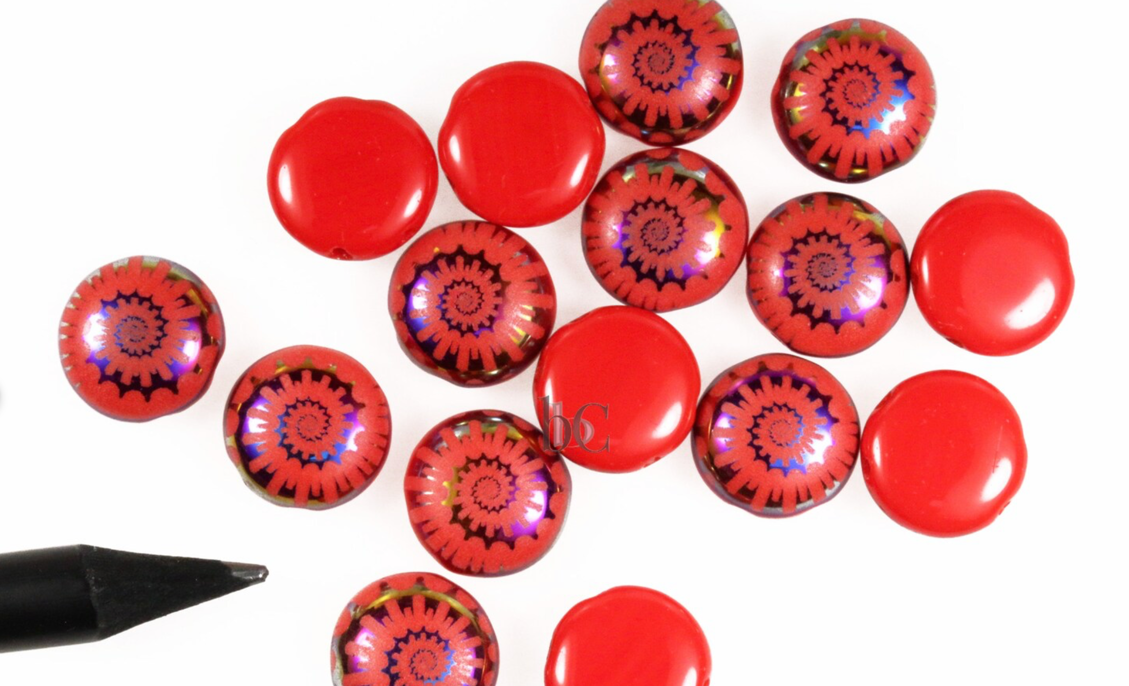 2-hole CANDY™ Cabochon Beads Opaque Red Coral Sliperit Nautilus 12mm Laser Tattoo Preciosa Czech Glass Beads 12pcs