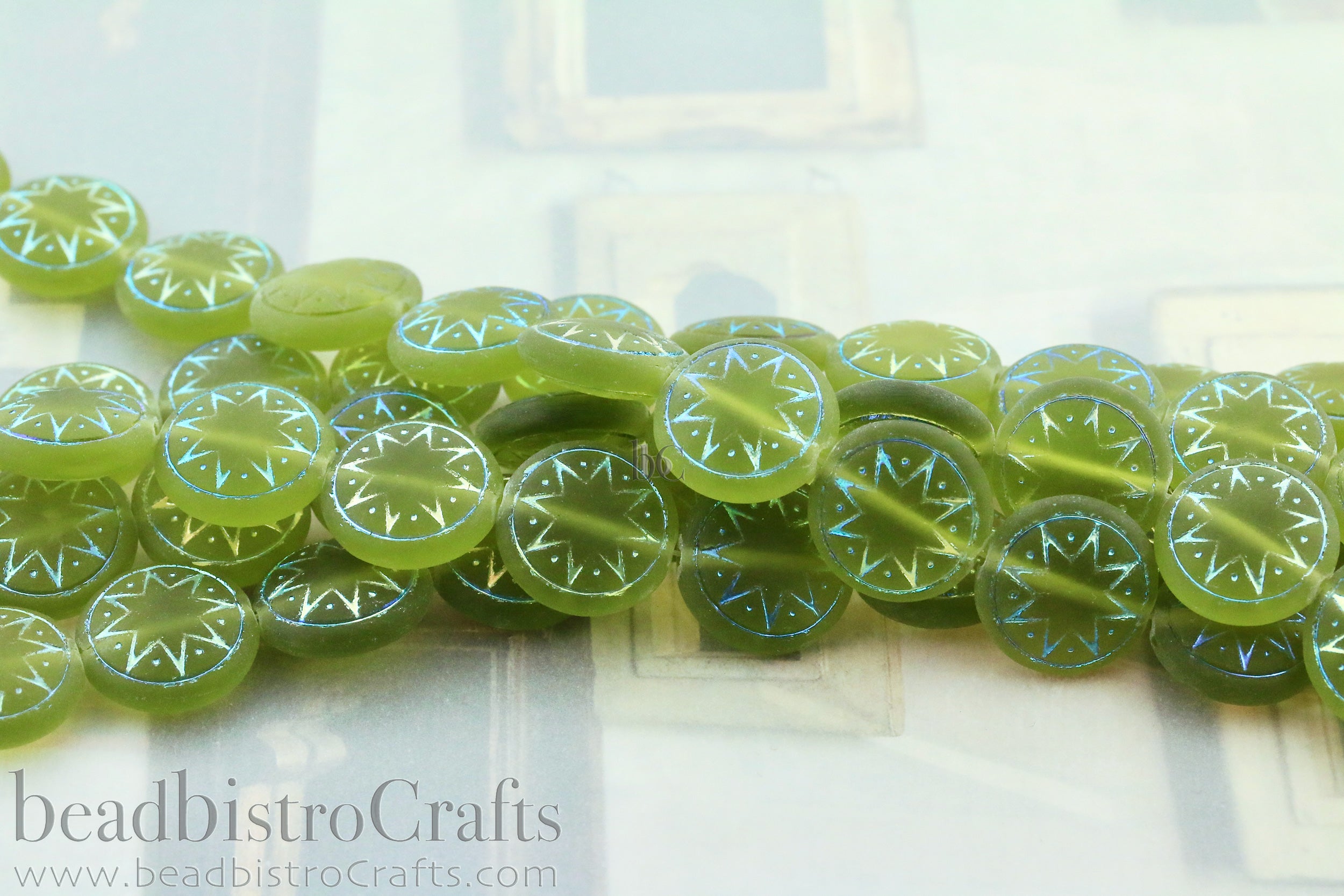 Star of Ishtar 13mm Transparent Frosted Olivine with AB Czech Glass Beads (6pcs)