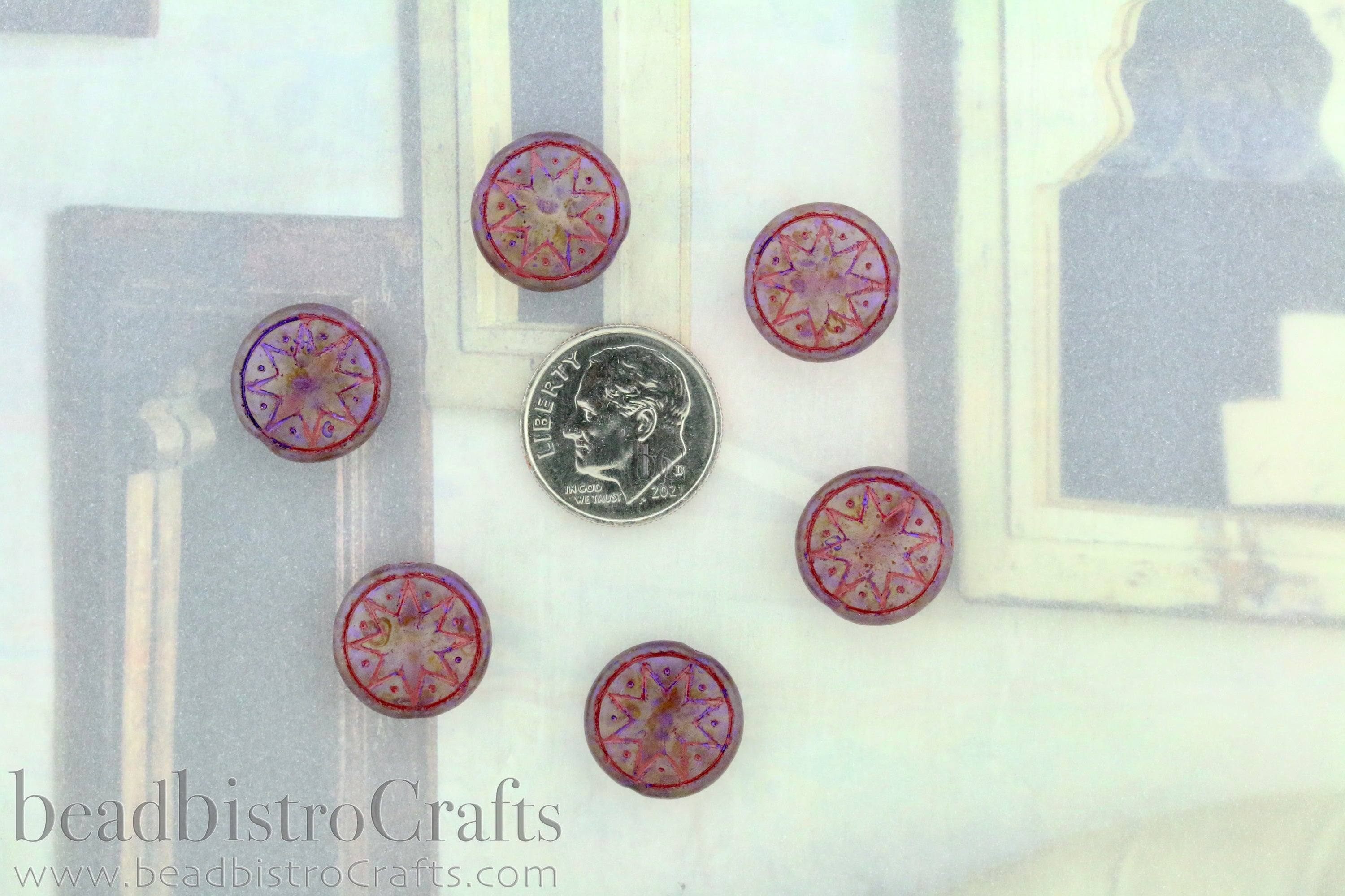 Star of Ishtar 13mm Milky Satin Plum Lazure Maroon Wash Czech Glass Beads (6pcs)