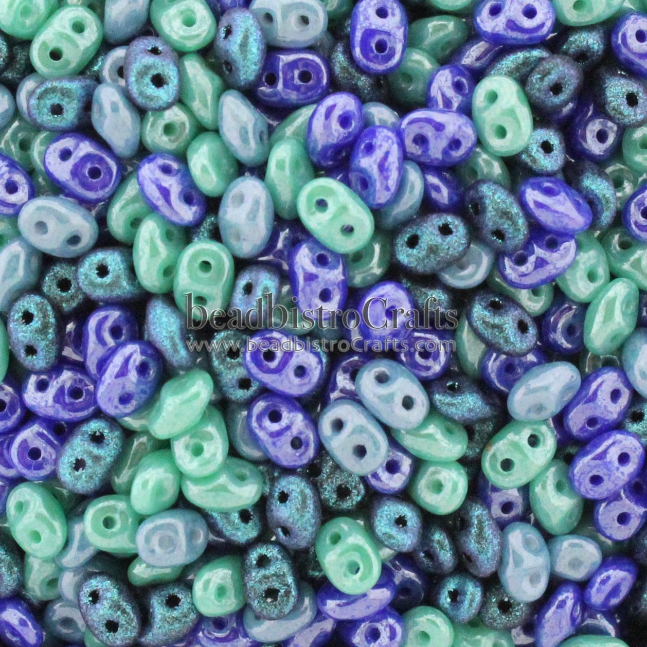 SuperDuo 2.5x5mm CLASSIC BLUE & BISCAY Green Mix * / Custom mix 2-Hole Czech Seed Beads ~ 20g