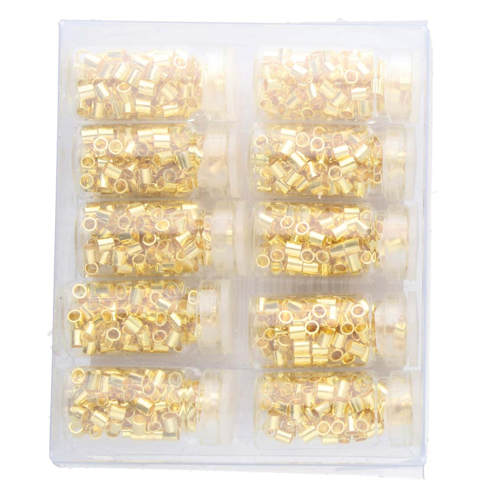 Basic Elements, 2x2mm Gold Plated Crimp Tubes, 1,000 Piece Bulk Package