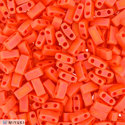 MIYUKI Half Tila Beads, Frosted Opaque Orange AB # 406FR - 10 grams