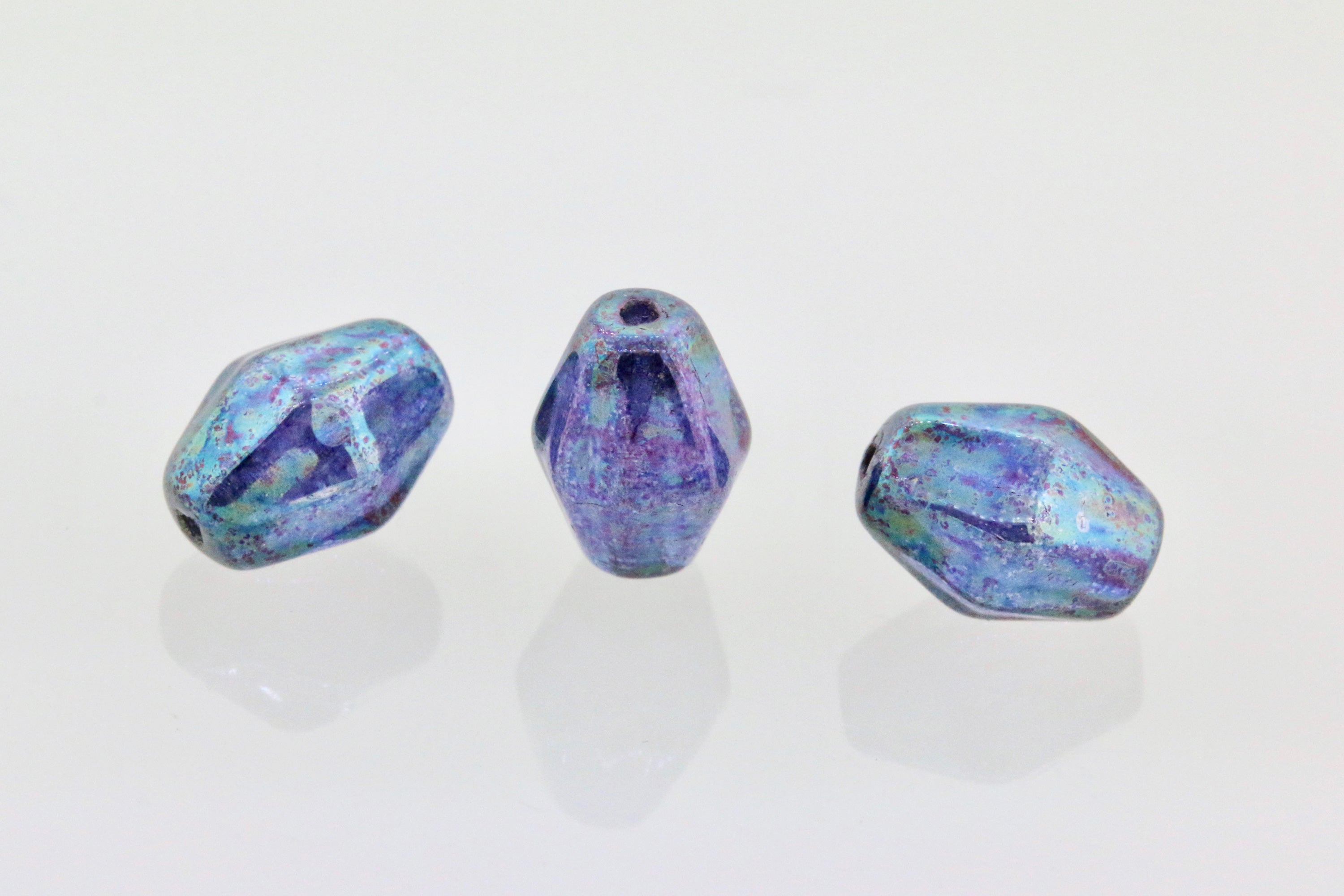 Czech Glass Beads Elongated Bicone 10x8.5mm Violet Dark Nebula Luster (6pcs)