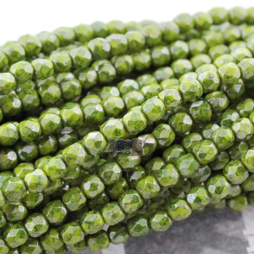 Opaque Olive Silver Grey Terracotta Luster, 3mm Round Fire Polish Beads (50pcs)