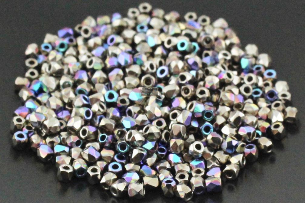 Nickel Plated AB, 2mm Round Fire Polish Beads (2-grams)