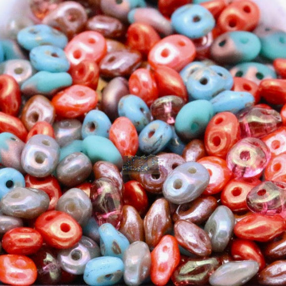 SuperDuo 2.5x5mm Coral Reef Mix 2-Hole Czech Seed Beads ~ 20g