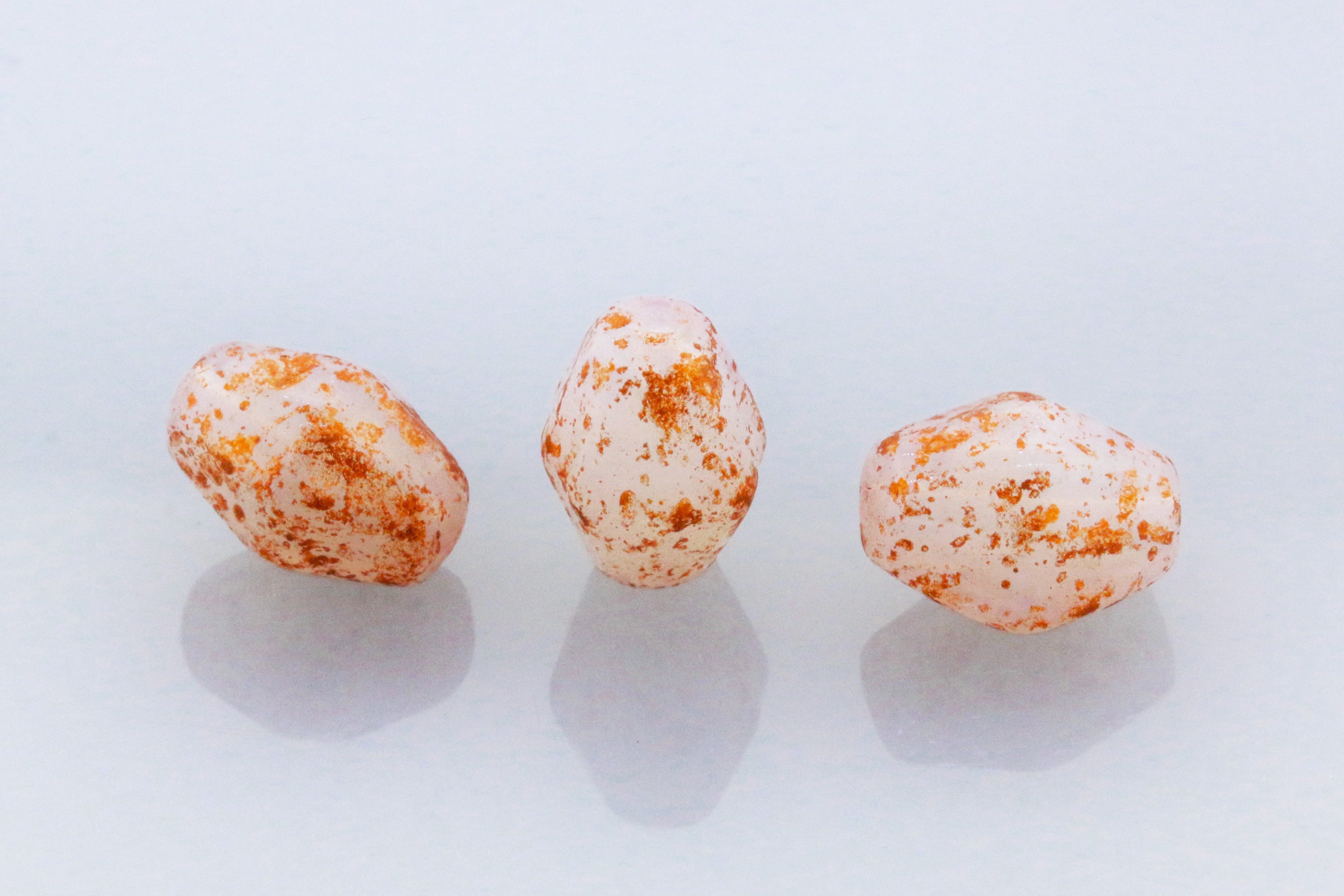 Czech Glass Beads Elongated Bicone 10x8.5mm White Alabaster Copper Splash (6pcs)