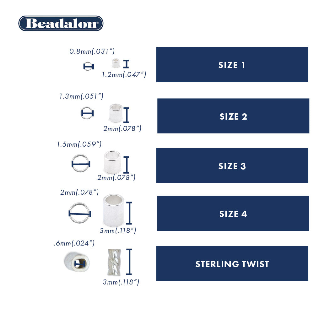 Beadalon SILVER PLATED Crimp Tubes Variety Pack, Size 1, 2, 3, 4, (600 PCS)