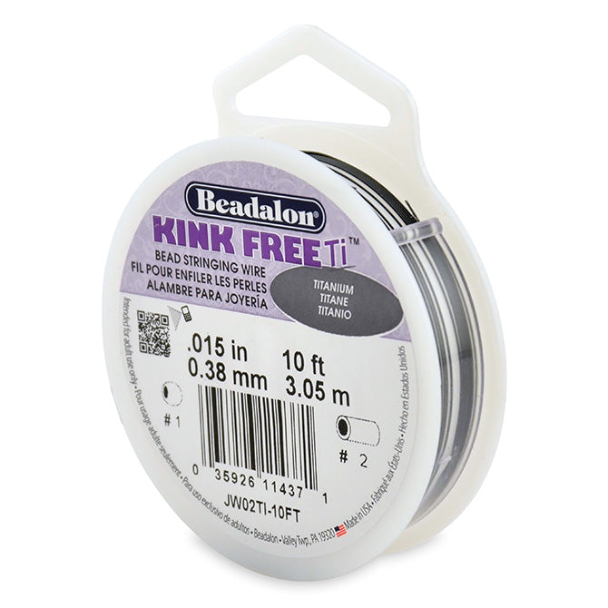 Beadalon KINK FREE Ti .015in TITANIUM Flexible Bead Stringing Wire, 10ft Spool