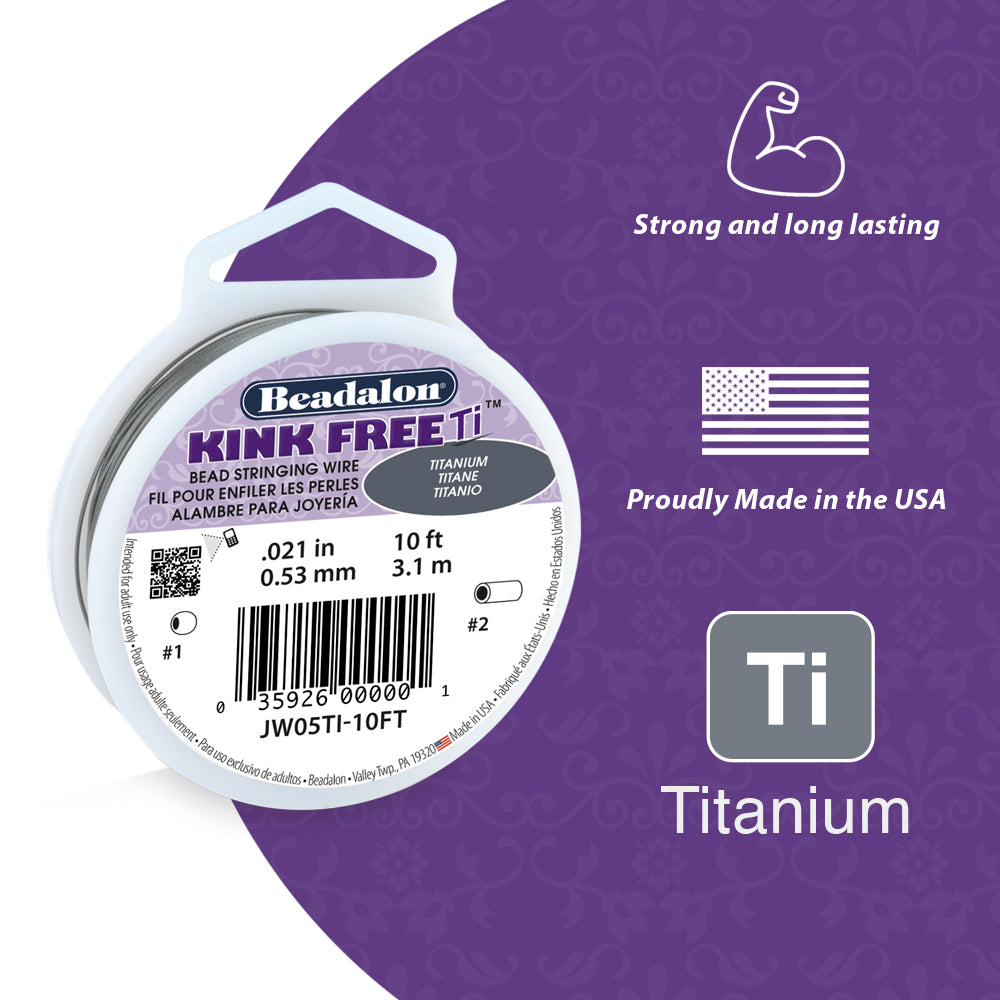 Beadalon KINK FREE Ti .015in TITANIUM Flexible Bead Stringing Wire, 10ft Spool