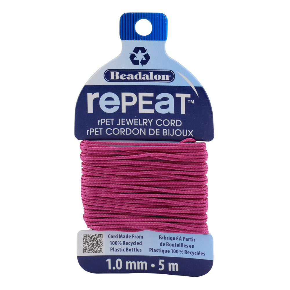 Beadalon RePEaT FUCHSIA 1.0mm, 100% Recycled PET Braided Jewelry Cord, Beading Cord