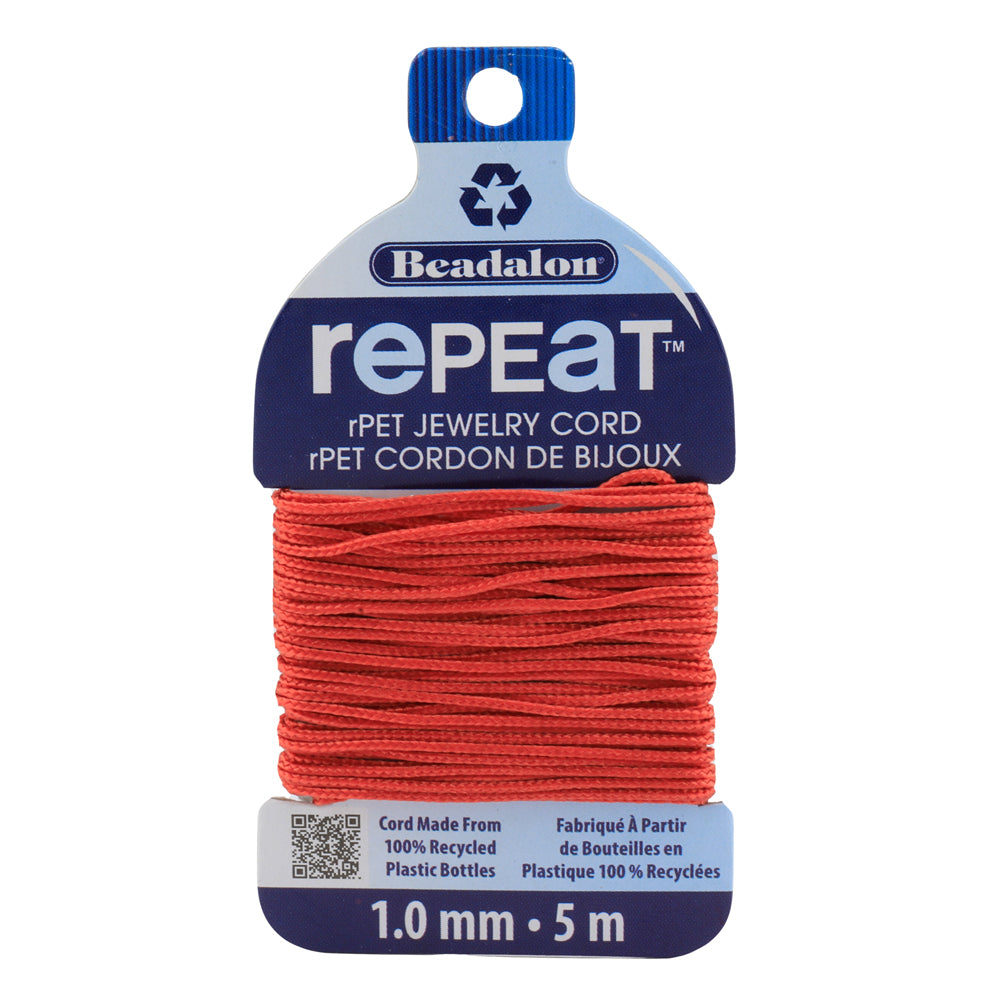 Beadalon RePEaT CORAL 1.0mm, 100% Recycled PET Braided Jewelry Cord, Beading Cord