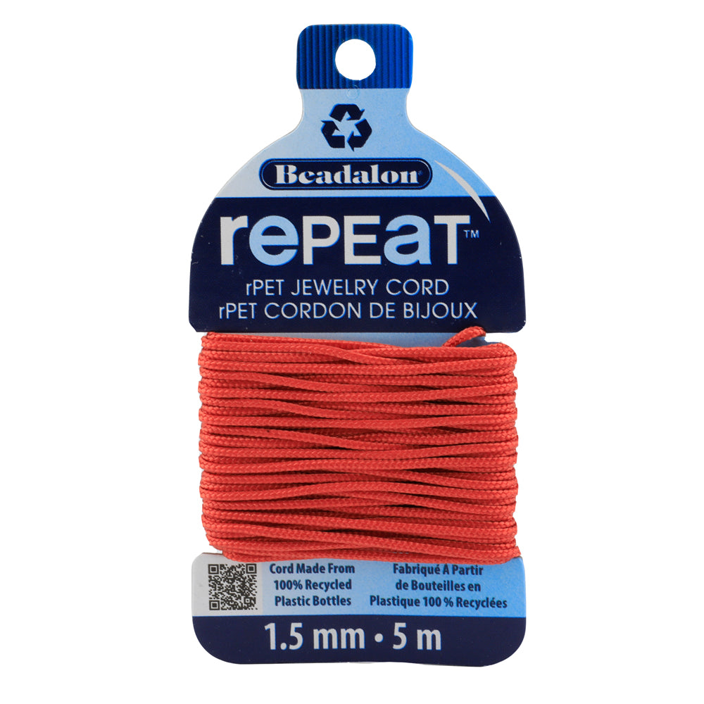 Beadalon RePEaT CORAL 1.5mm, 100% Recycled PET Braided Jewelry Cord, Beading Cord