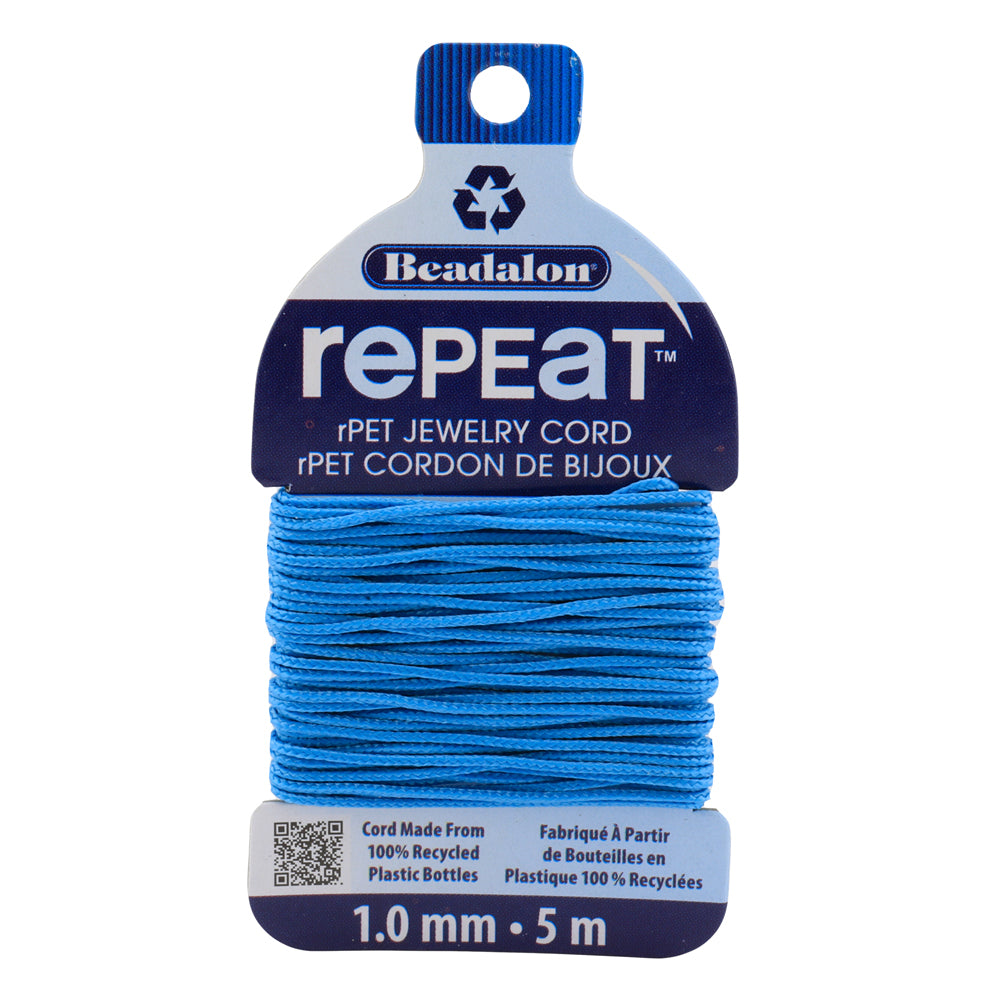 Beadalon RePEaT SKY BLUE 1.0mm, 100% Recycled PET Braided Jewelry Cord, Beading Cord