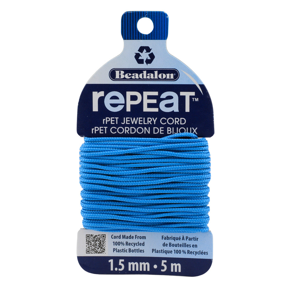 Beadalon RePEaT SKY BLUE 1.5mm, 100% Recycled PET Braided Jewelry Cord, Beading Cord