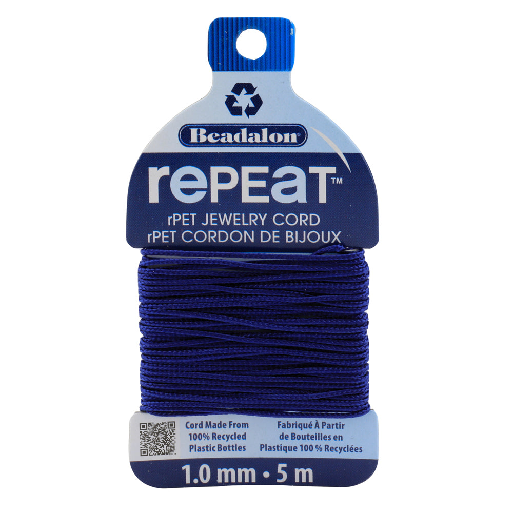 Beadalon RePEaT NAVY BLUE 1.0mm, 100% Recycled PET Braided Jewelry Cord, Beading Cord