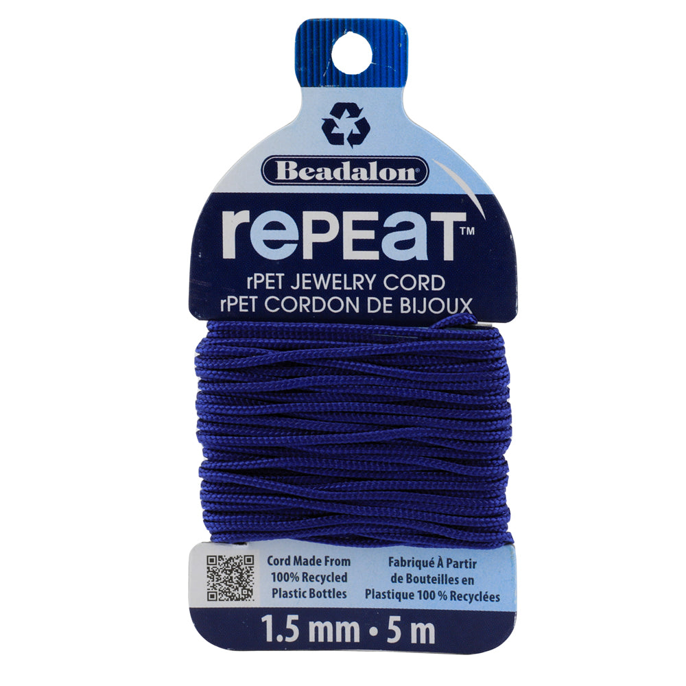 Beadalon RePEaT NAVY BLUE 1.5mm, 100% Recycled PET Braided Jewelry Cord, Beading Cord