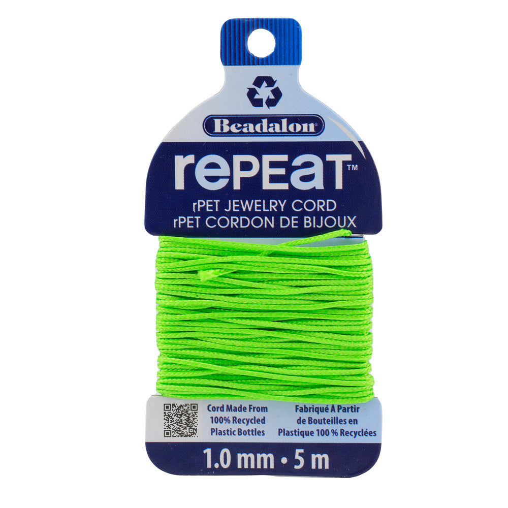 Beadalon RePEaT LIME 1.0mm, 100% Recycled PET Braided Jewelry Cord, Beading Cord