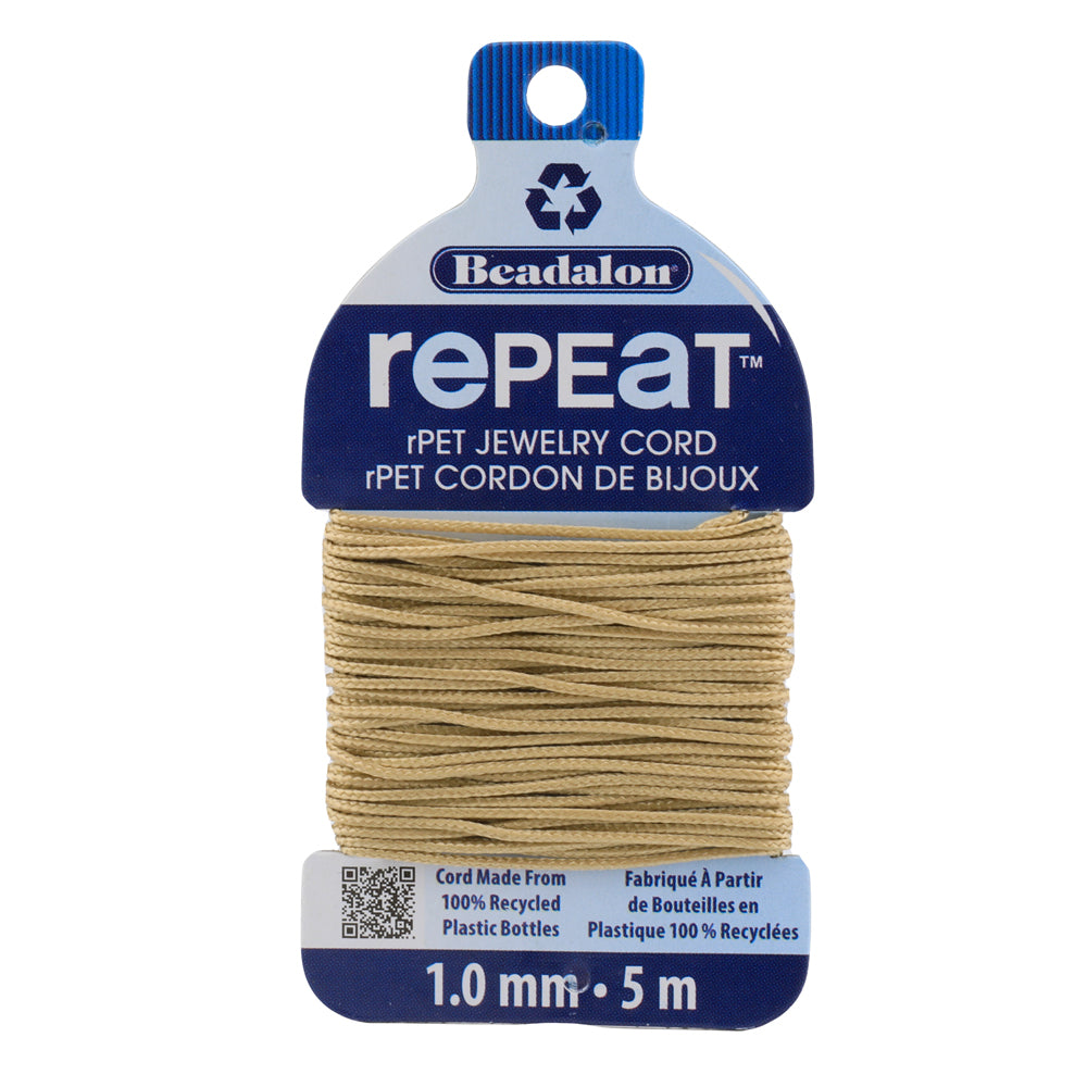 Beadalon RePEaT SAND 1.0mm, 100% Recycled PET Braided Jewelry Cord, Beading Cord