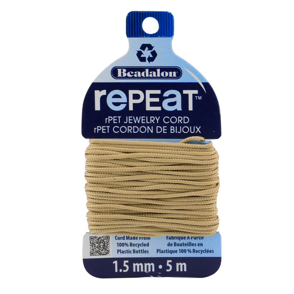 Beadalon RePEaT SAND 1.5mm, 100% Recycled PET Braided Jewelry Cord, Beading Cord