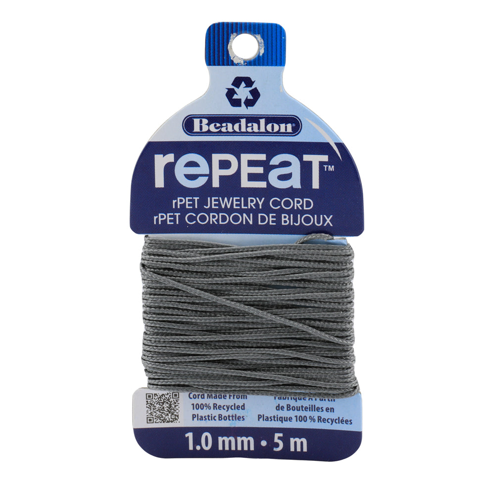 Beadalon RePEaT GREY 1.0mm, 100% Recycled PET Braided Jewelry Cord, Beading Cord