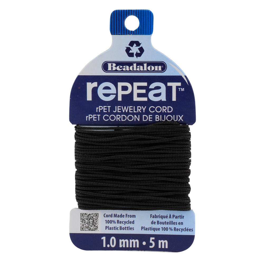 Beadalon RePEaT BLACK 1.0mm, 100% Recycled PET Braided Jewelry Cord, Beading Cord