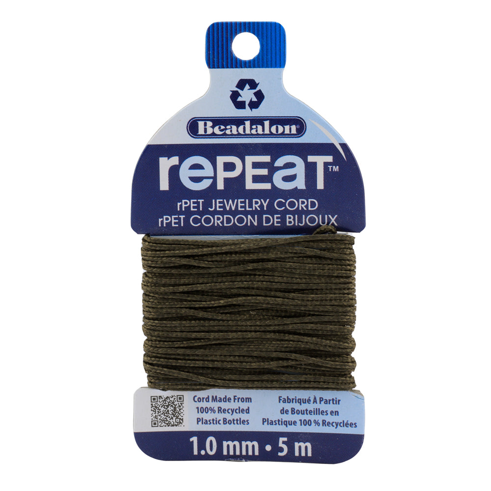 Beadalon RePEaT SAGE 1.0mm, 100% Recycled PET Braided Jewelry Cord, Beading Cord