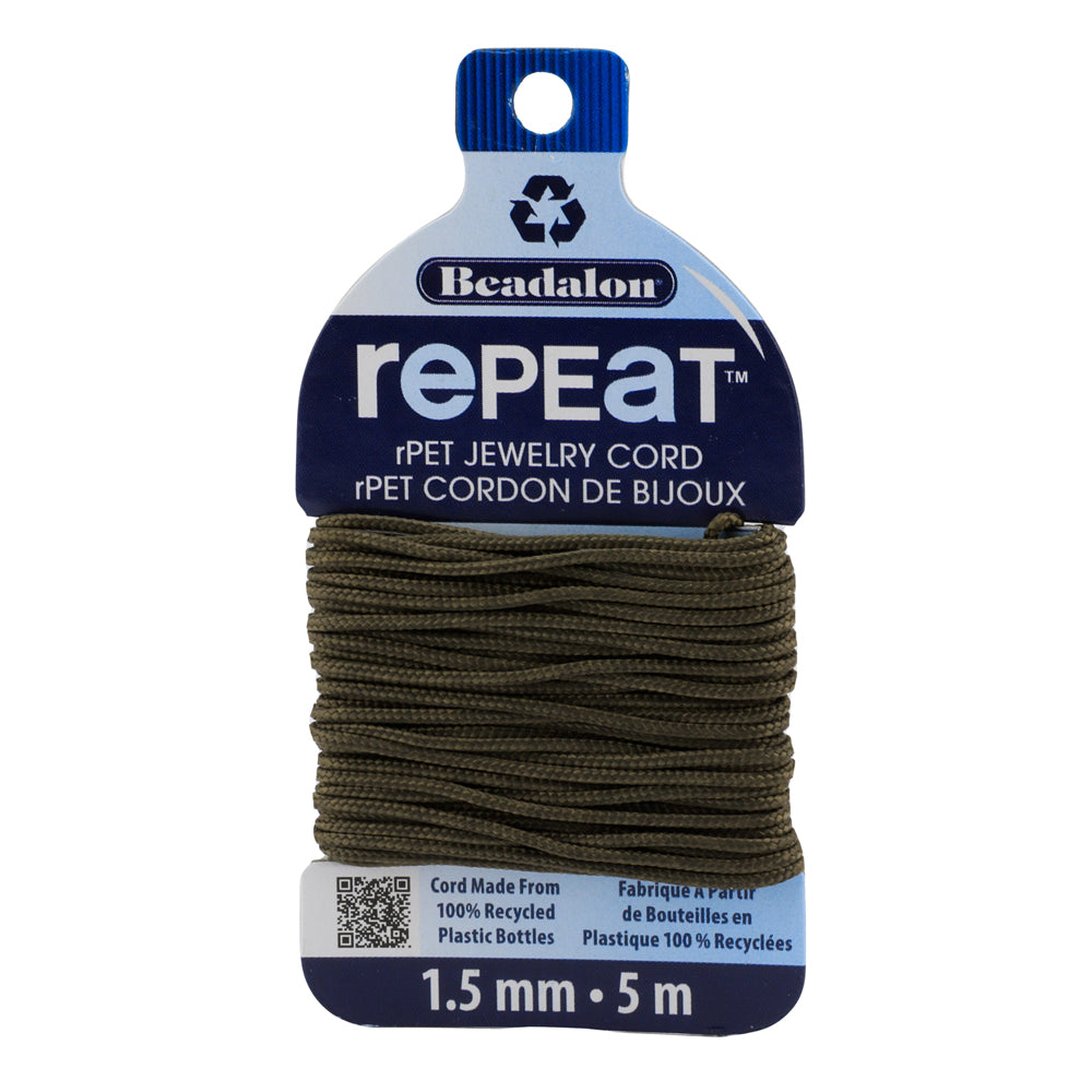 Beadalon RePEaT EARTH 1.5mm, 100% Recycled PET Braided Jewelry Cord, Beading Cord