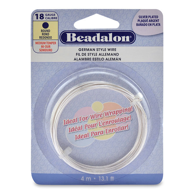 Beadalon German Wire, Silver Plated 18 Gauge Round German Wire (13.0ft Coil)