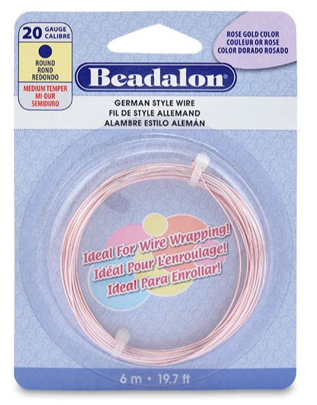 Beadalon German Wire, Rose Gold 20 Gauge Round Wire (19.7ft Coil)