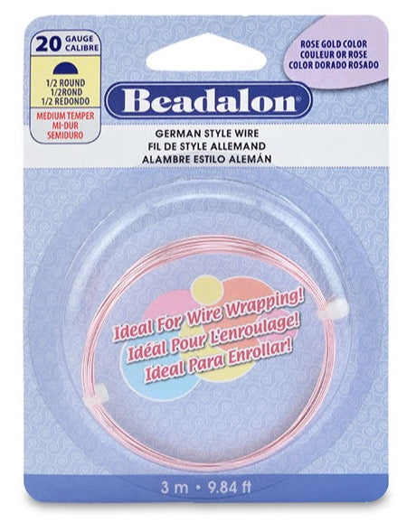 Beadalon German Wire, Rose Gold 20 Gauge Half-Round Wire (9.84ft Coil)