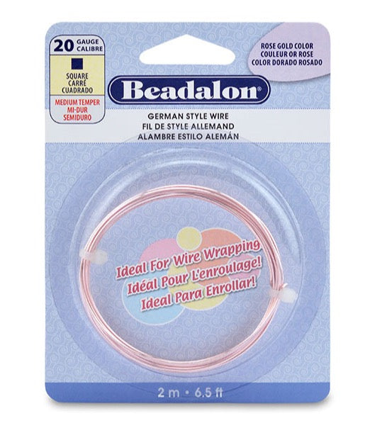 Beadalon German Wire, Rose Gold 20 Gauge Square Wire (6.5ft Coil)