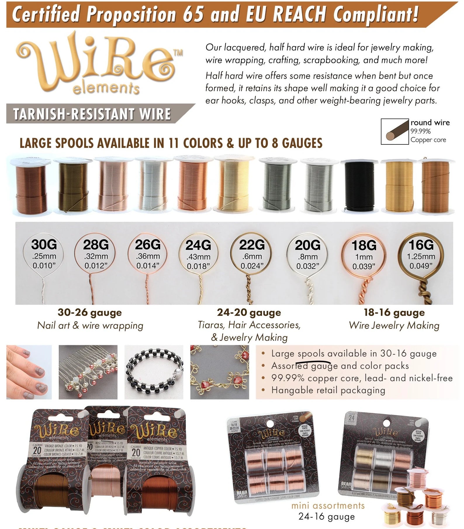 Gold Color 22 Gauge Tarnish-Resistant Wire Elements by BeadSmith