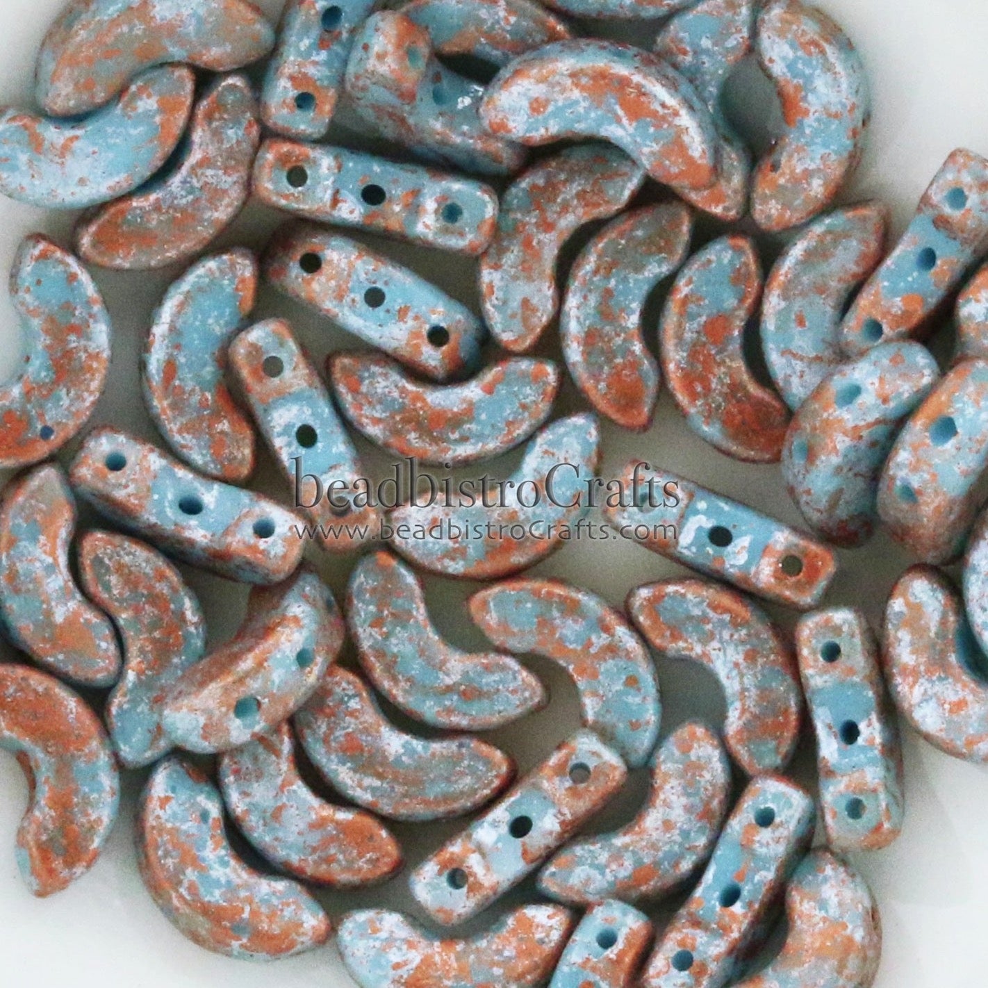 ARCOS Les Perles Par Puca® 5x10mm Opaque Blue Turquoise TWEEDY 3-hole Czech Glass Beads ~ 30pcs