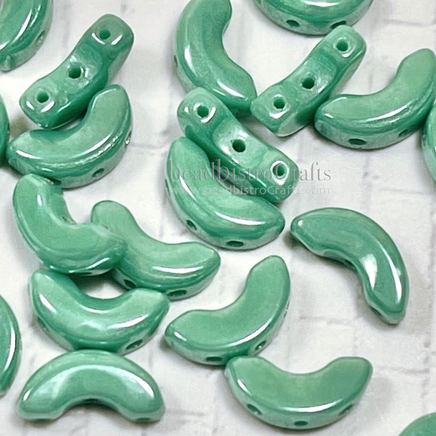 ARCOS Les Perles Par Puca® 5x10mm Opaque Green TURQUOISE LUSTER 3-hole Czech Glass Beads ~ 30pcs